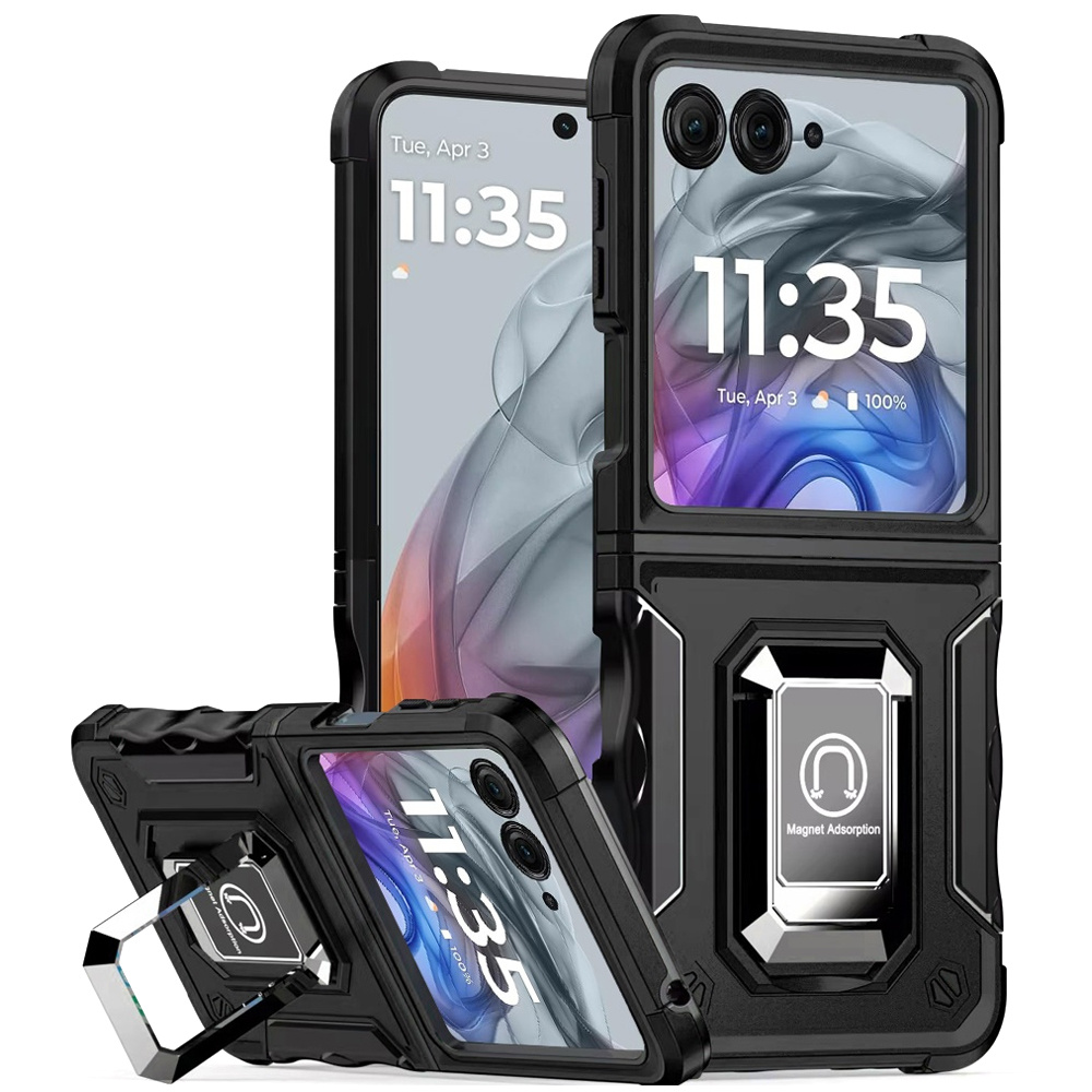 TEMU For Motorola Razr 2025 Phone Case, Defender Metal Magnetic Ring Stand Hybrid Cover