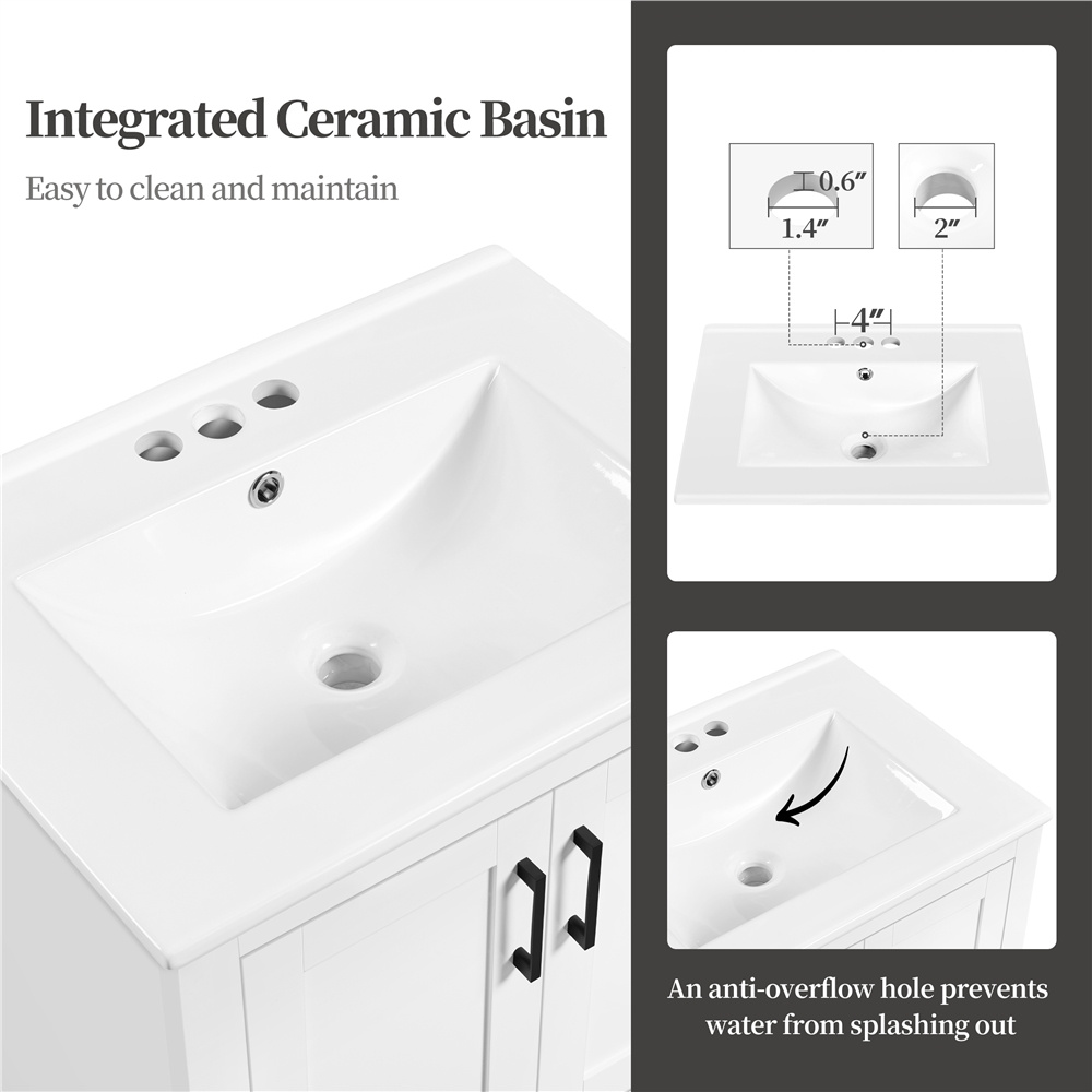 Freestanding Bathroom Vanity with Ceramic Sink - Modern Storage Floor Cabinet with Drawer 16 Freestanding Bathroom Vanity with Ceramic Sink Detail