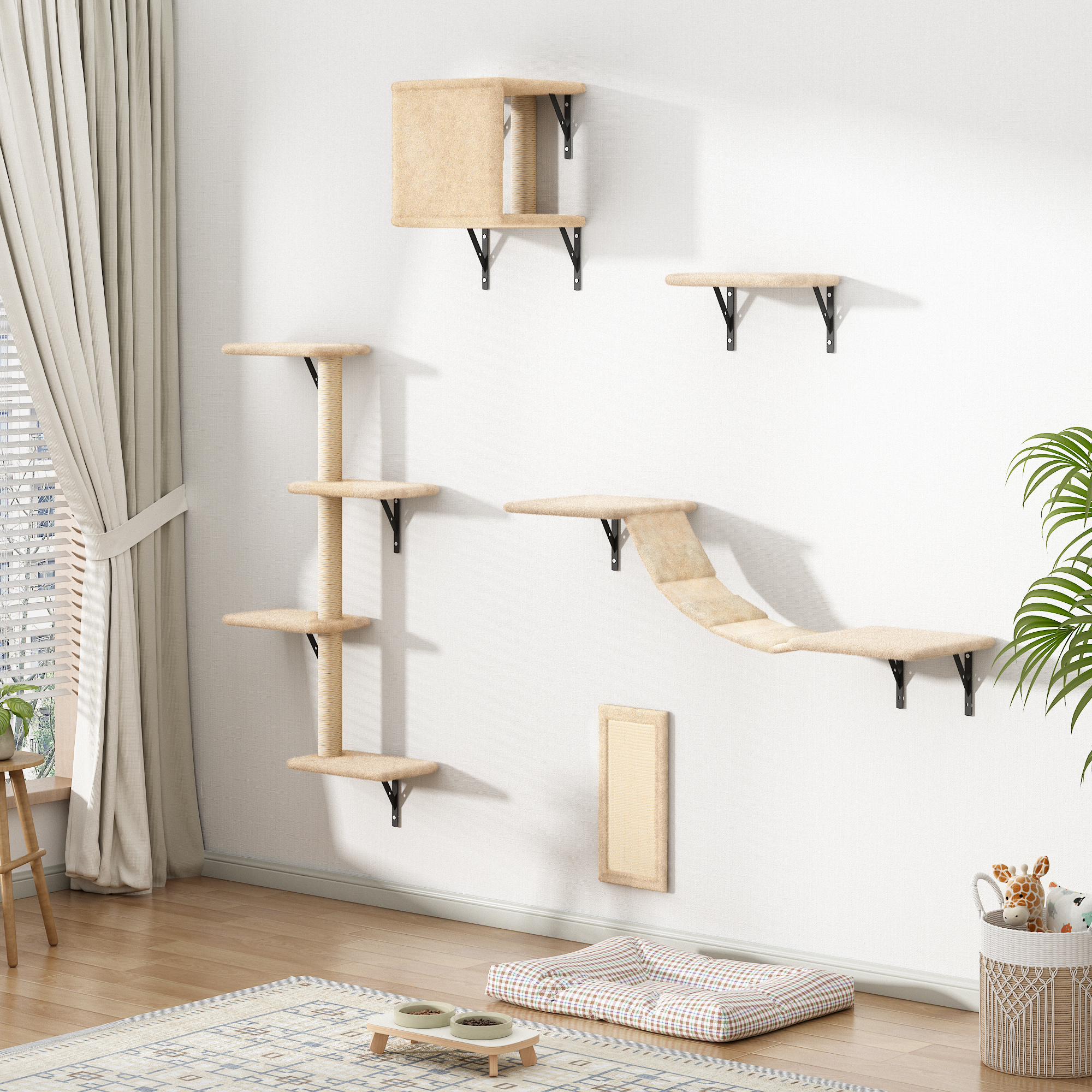 Cat Rope Climber, Wall Mounted Tower, 68.11x7.48x4.72 Inches Encourages