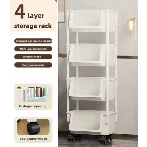 5tier adjustable rolling cart white plastic home office organizer for books toys snacks simple assembly 30 swivel function minimalist turntable shelf toy storage organizer