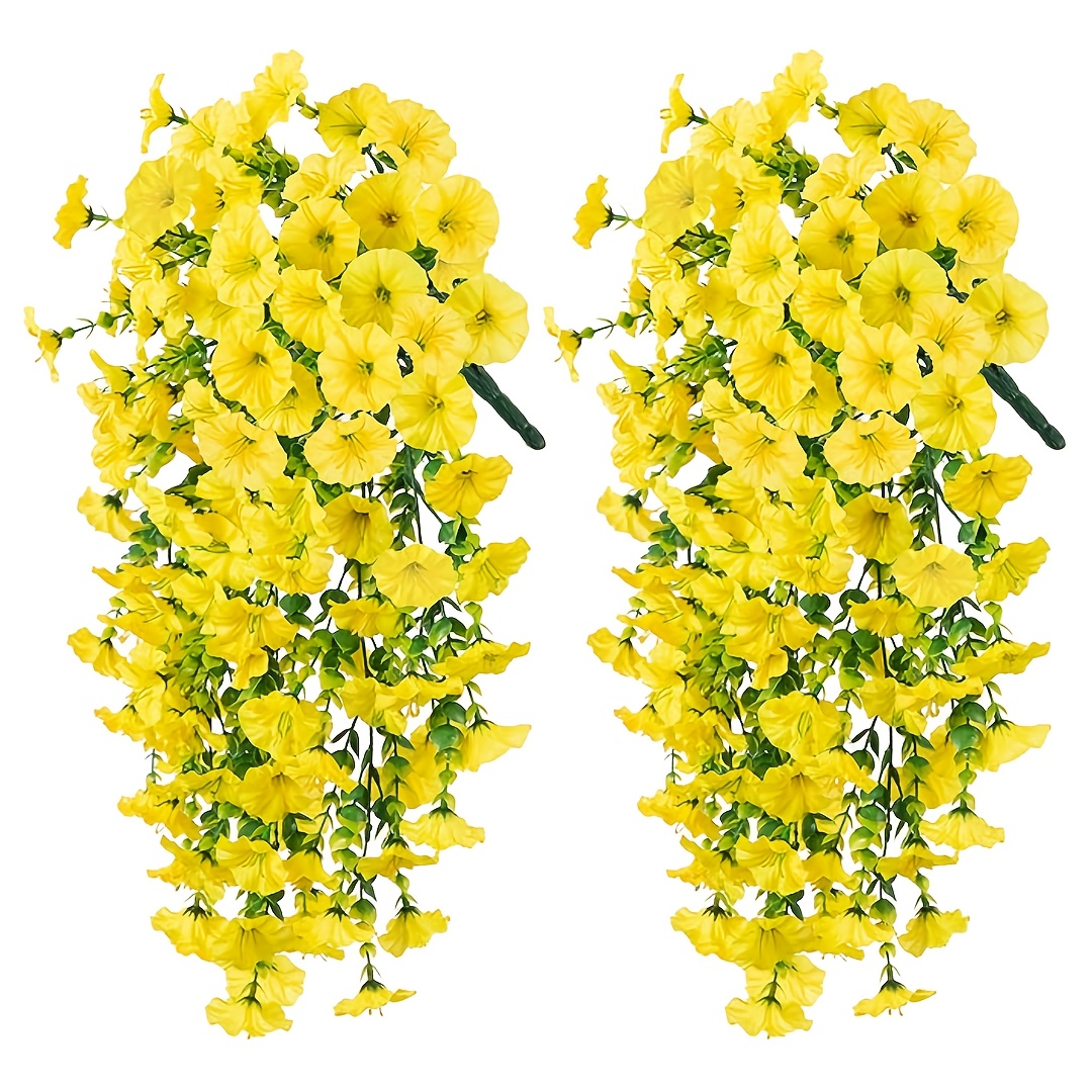 2pcs hanging flowers mixed fabric   and eucalyptus leaves uv resistant realistic artificial plants suitable for outdoor home office garden decoration ideal for thanksgiving christmas halloween valentines day and mothers day