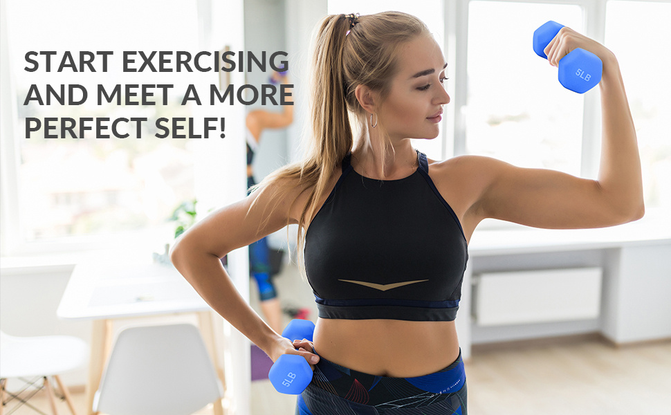 BalanceFrom Professional Fitness Dumbbell Set (2/3/5 lbs or 3/5/8 lbs optional) with storage rack - cast iron core + Neoprene non-slip coating, hexagonal anti-roll design, suitable for strength training, portable for home travel