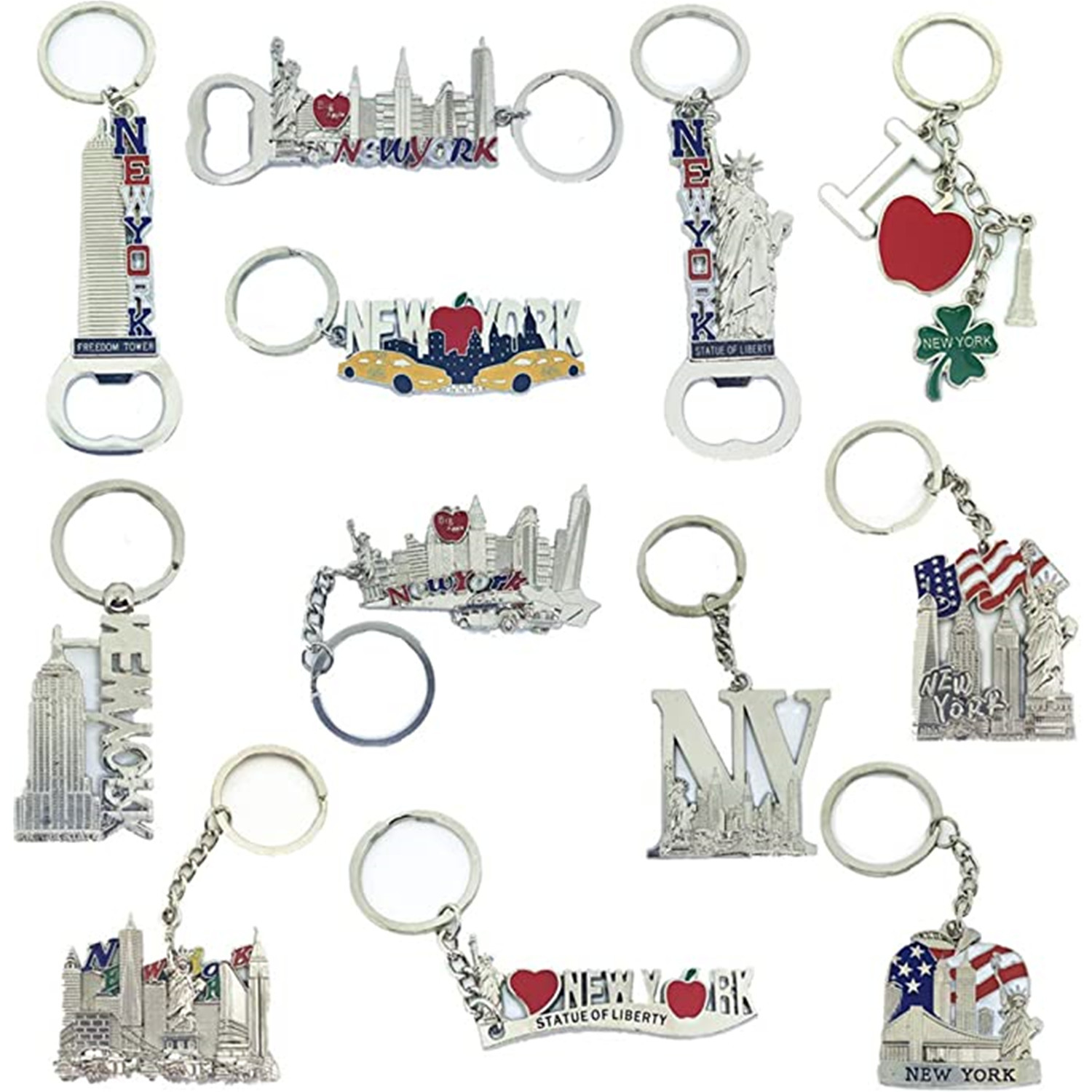 TEMU 12 Pack Nyc Keychains, , Metal Keychain Ring, Bundle, Bulk, Souvenir Collection, Includes 3 Pc Bottle Opener