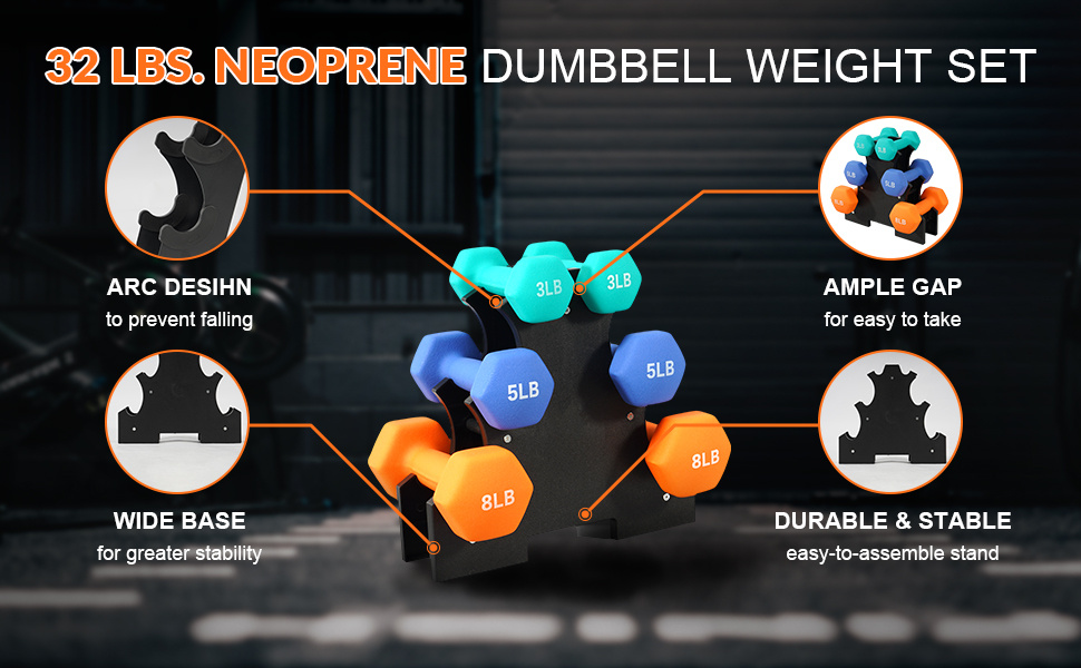 BalanceFrom Professional Fitness Dumbbell Set (2/3/5 lbs or 3/5/8 lbs optional) with storage rack - cast iron core + Neoprene non-slip coating, hexagonal anti-roll design, suitable for strength training, portable for home travel