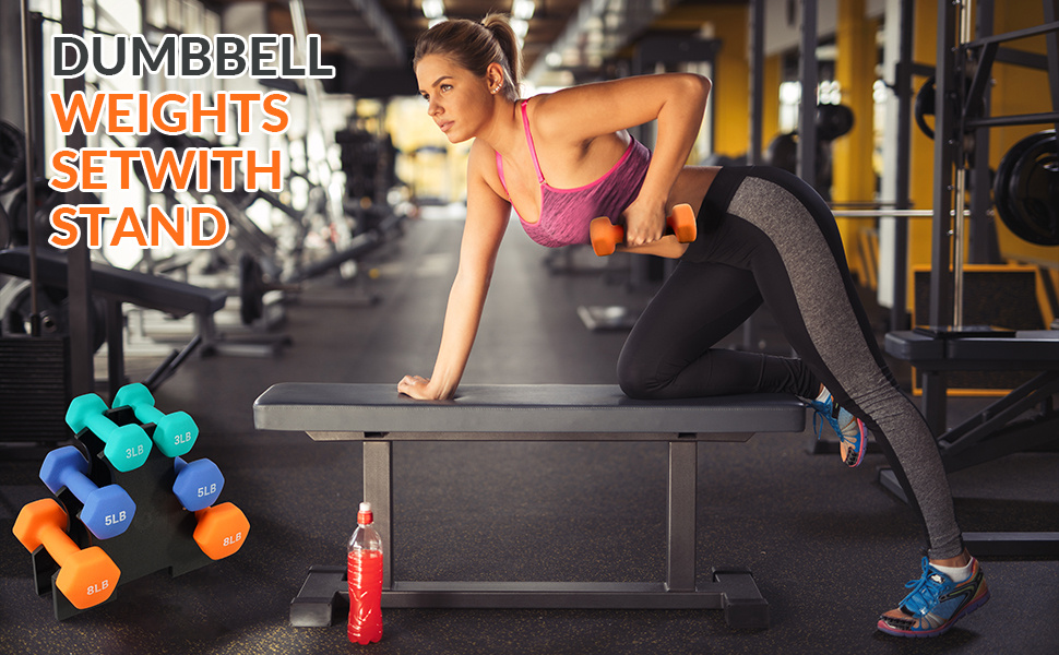 BalanceFrom Professional Fitness Dumbbell Set (2/3/5 lbs or 3/5/8 lbs optional) with storage rack - cast iron core + Neoprene non-slip coating, hexagonal anti-roll design, suitable for strength training, portable for home travel