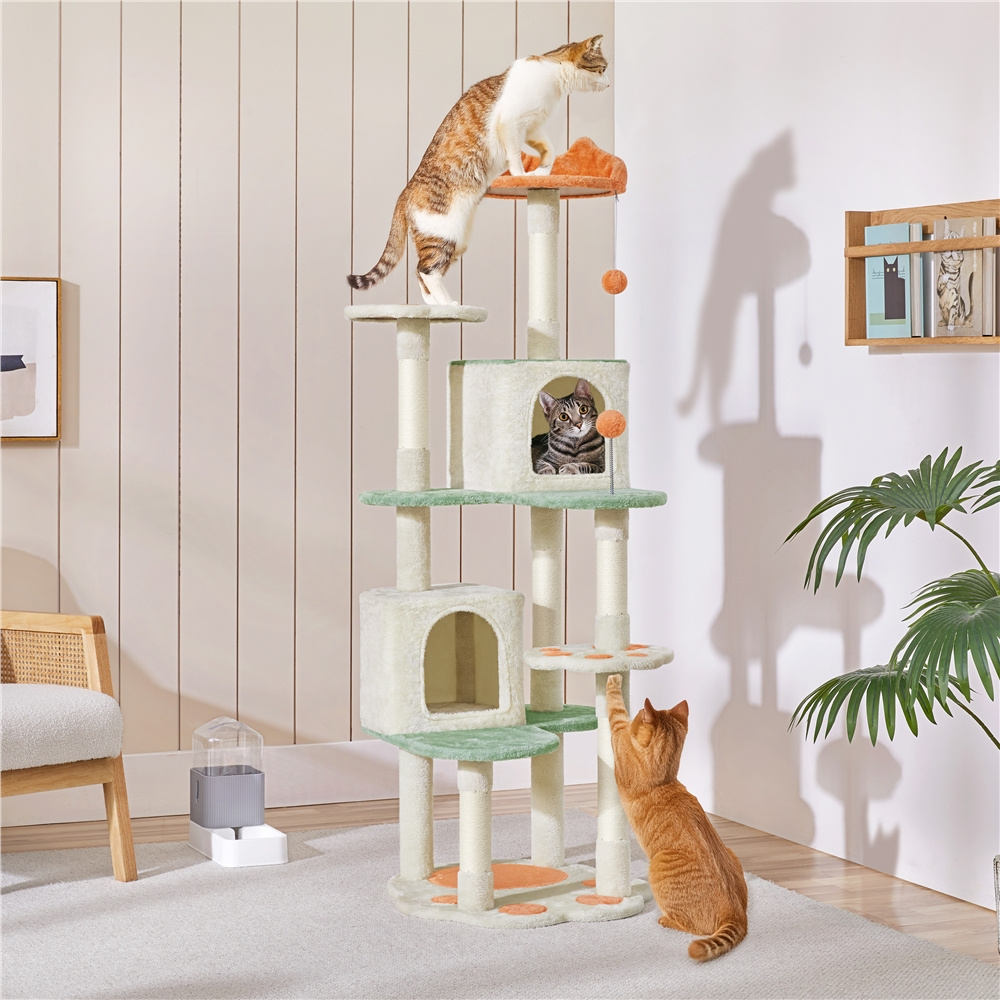 TEMU Cat Tree 65 Inch Tall Cat Paw-shaped With Natural Sisal Scratching Posts Cat Climbing Frame With Plush Platform Cat Tower With Condo & & Hanging Ball Cat Furniture For Small/medium Cats