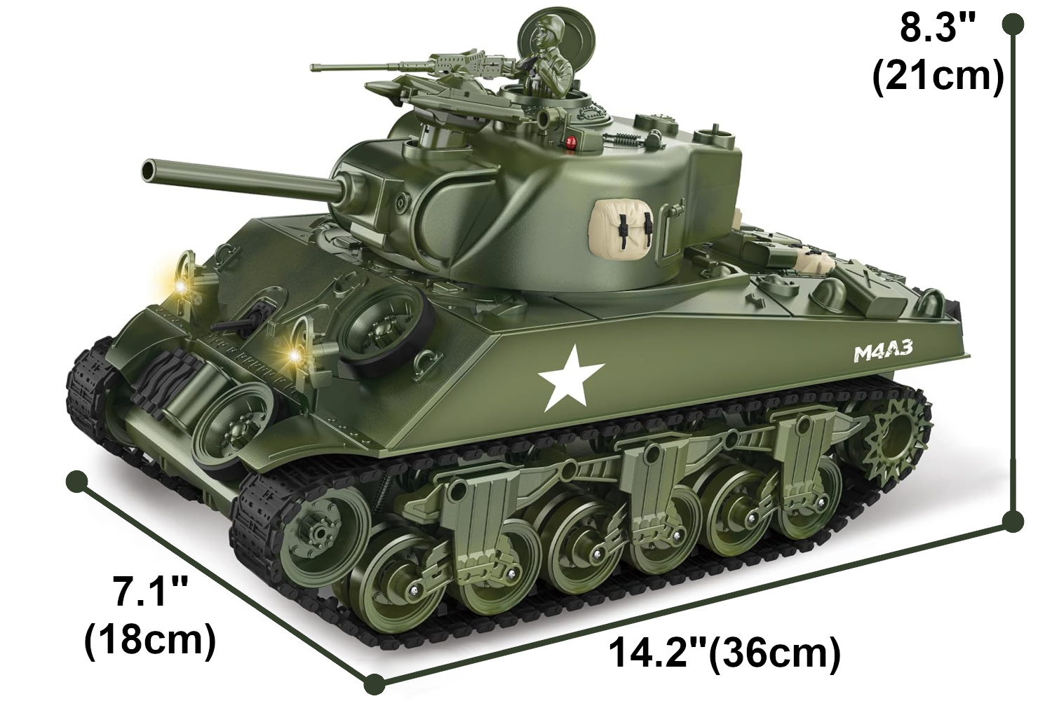M4A3 Sherman US Army Tank, 1/18 RTR RC Armored Fighting Vehicle, Smoke Sound Light Recoil, 2.4Ghz Vibration Controller, Military Model Classic Panzer Display