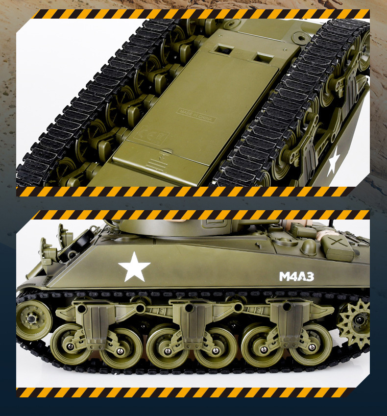 M4A3 Sherman US Army Tank, 1/18 RTR RC Armored Fighting Vehicle, Smoke Sound Light Recoil, 2.4Ghz Vibration Controller, Military Model Classic Panzer Display