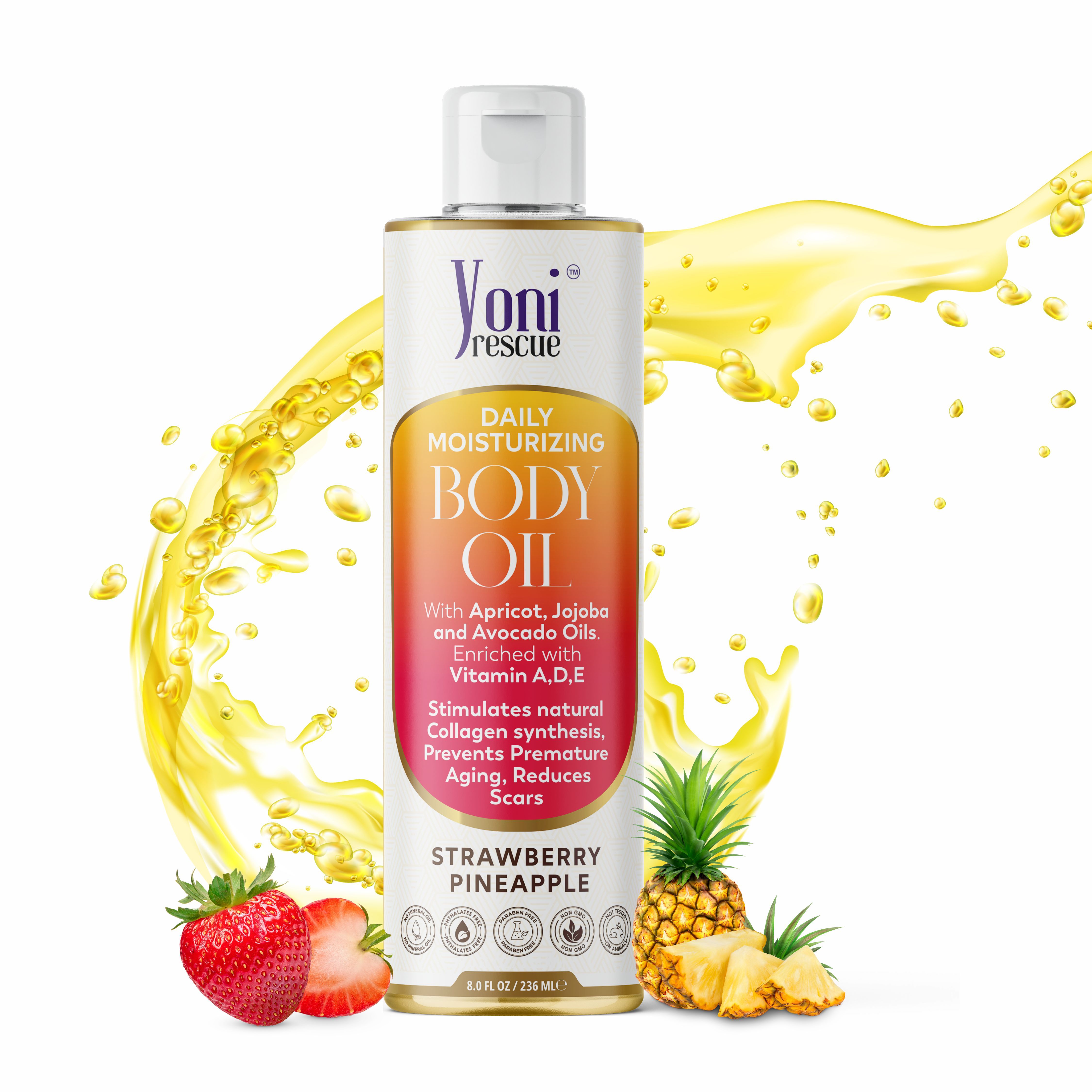 TEMU Moisturizing Body Oil With Apricot, Jojoba, Avocado & Vitamin E Oil | Hydrating & Nourishing For Types | After Shower Oil 8oz Strawberry Pineapple Scented