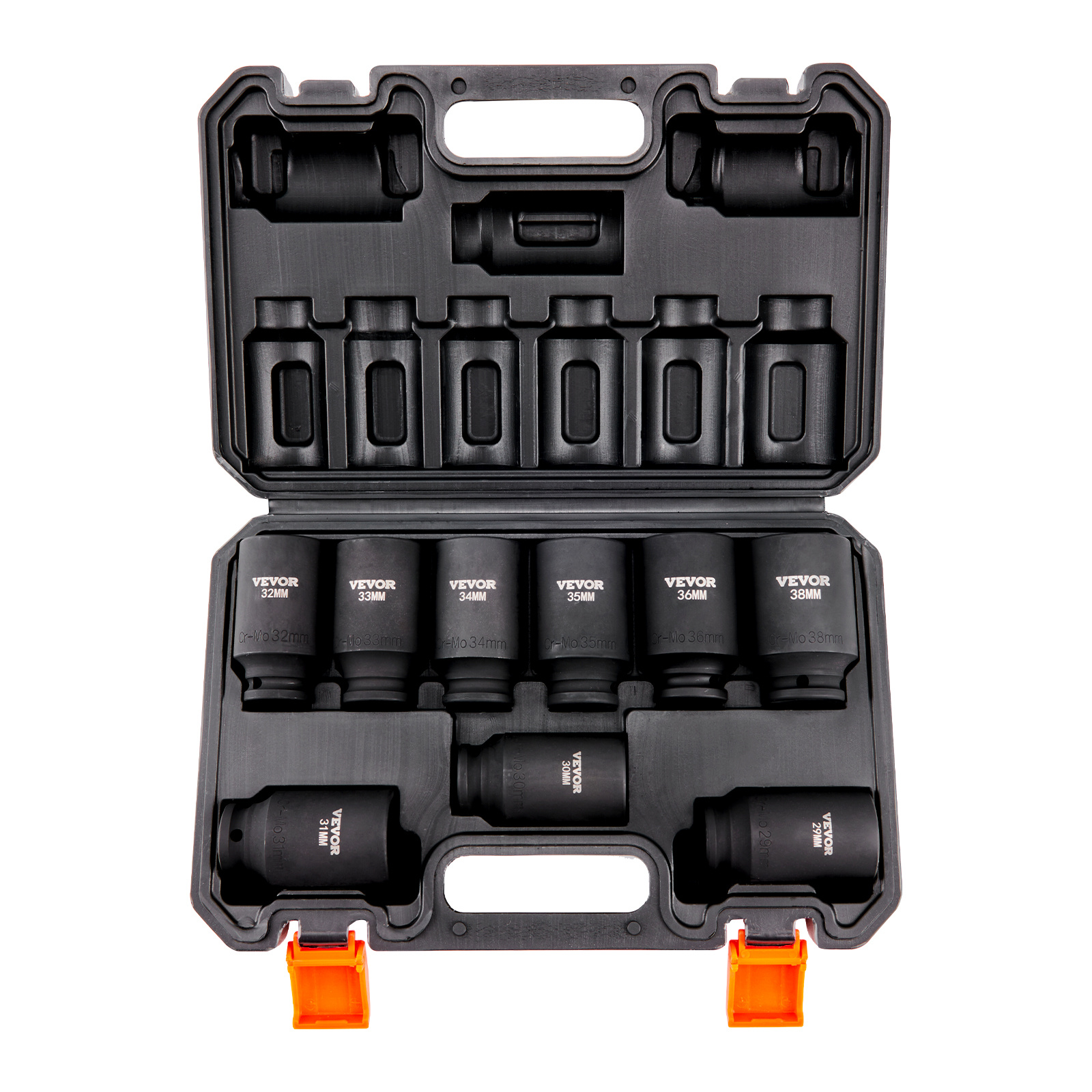 TEMU Vevor 1/2" Drive Impact Socket Set, 9 Piece Deep Socket Set Metric 29-38mm, 6 Point Cr-mo Alloy Steel For Auto Repair, Easy-to-read Size , Rugged Construction, Includes Storage Case