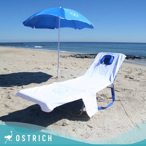 ostrich cutsom fitted beach towel on chaise lounge beach chairs