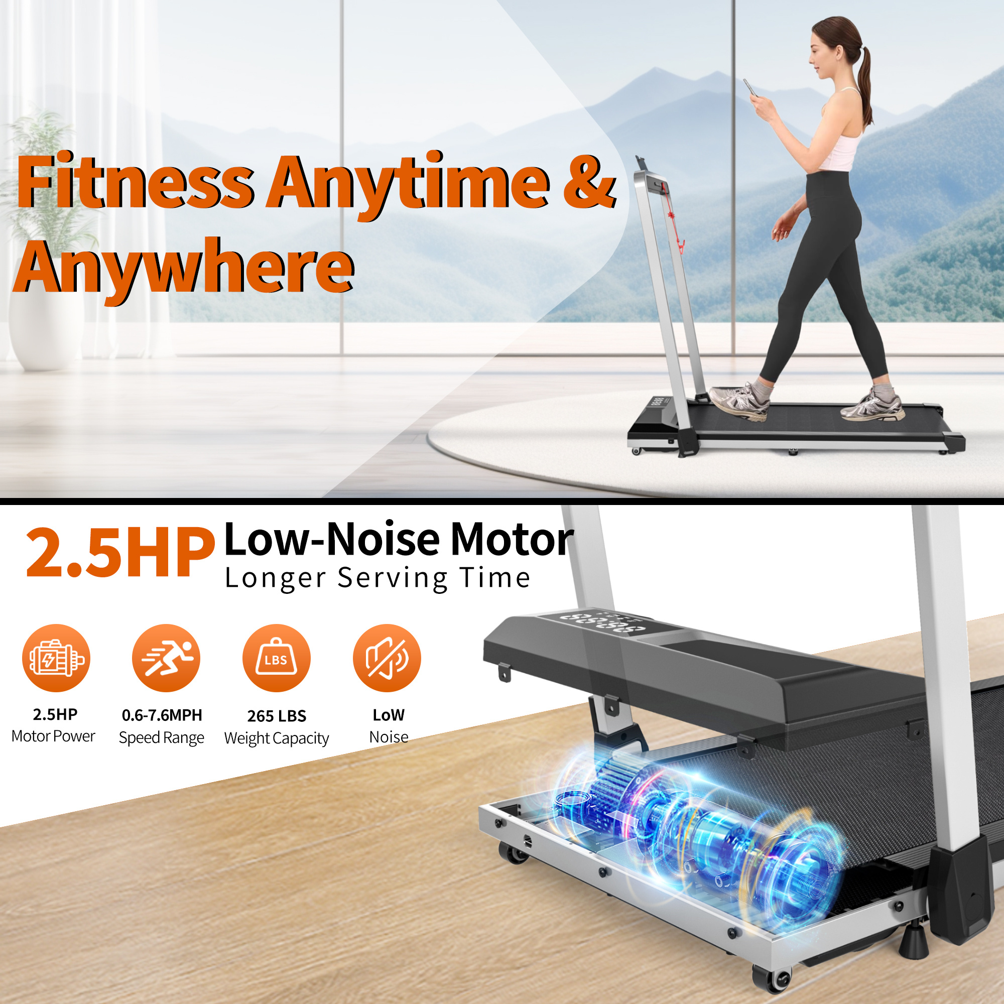 Treadmills, Treadmill Under Desk Walking Pad,2 in 1 Folding Treadmill for Home/Office with Remote Control and APP,Large Screen