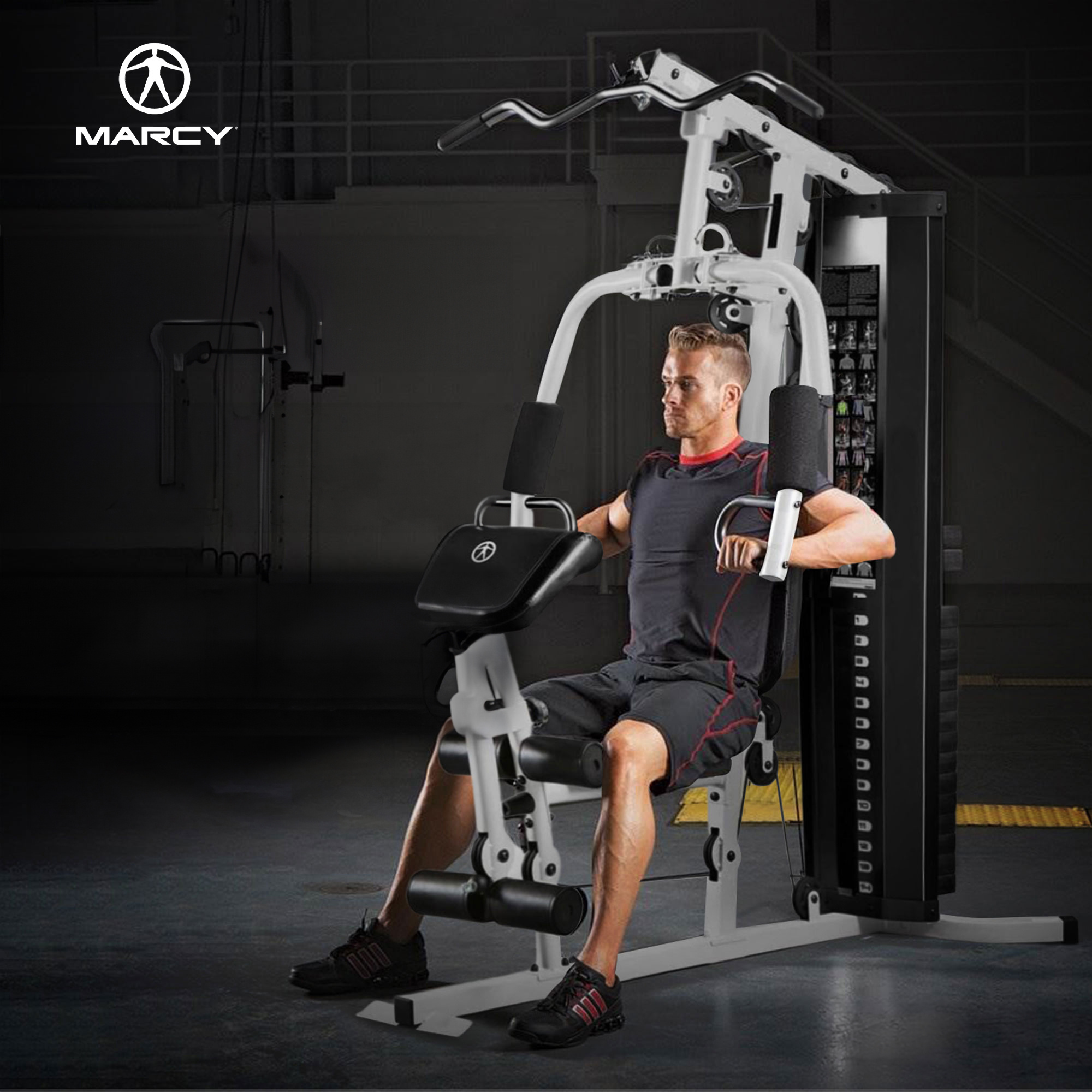 home gym workout station with   pad lat pulldown leg developer weights white Product details 4