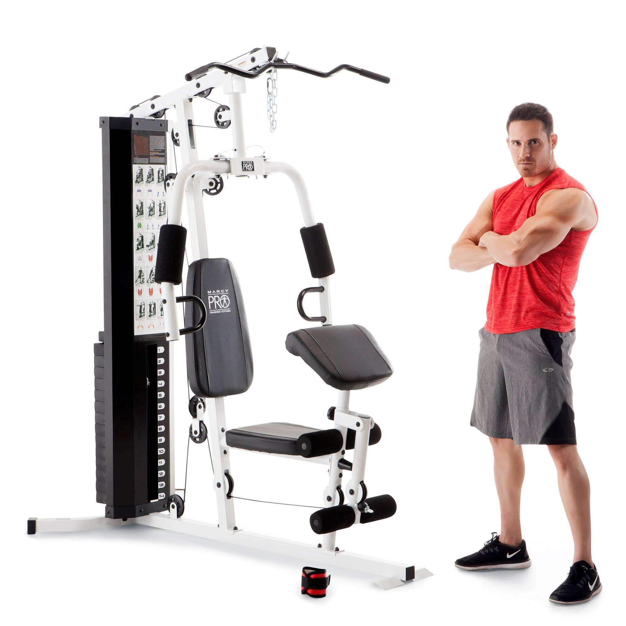 home gym workout station with   pad lat pulldown leg developer weights white Product details 6