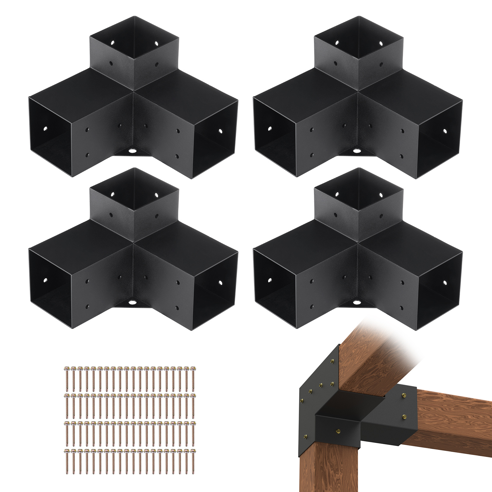 TEMU Vevor Pergola Bracket Kit 4''x4'' / 6''x6'', 4pcs 3-way Heavy Duty Corner Bracket Diy Post Base Kit, Wooden Beams For Gazebos, Patio Pergolas,