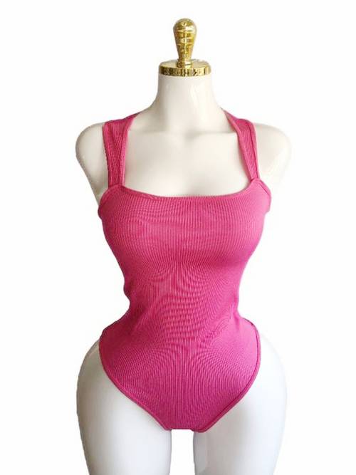2pcs womens ribbed strap square neck sleeveless abdomen tank top bodysuit