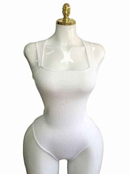2pcs womens ribbed strap square neck sleeveless abdomen tank top bodysuit