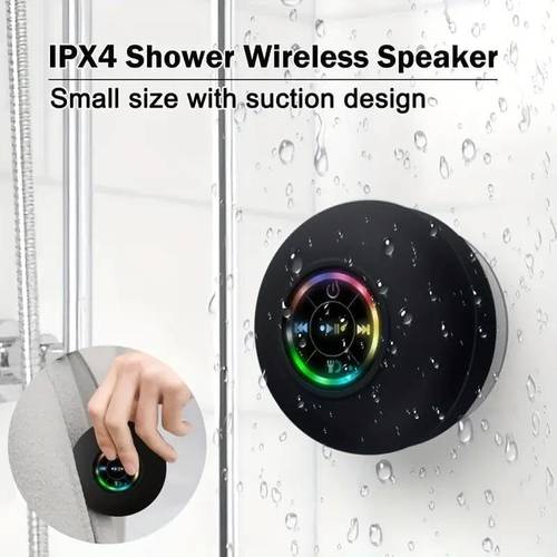 mini bluetooth shower speaker with led light portable waterproof hands free speakerphone rechargeable using micro usb wireless stereo for beach shower home