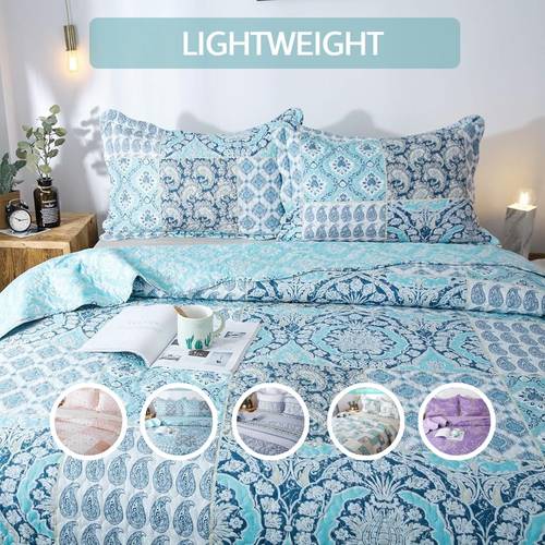 2 3pcs light floral quilt set cute print lightweight bedspread coverlet sets hypoallergenic and breathable for home bedroom camper cabin rv college dorm shabby chic