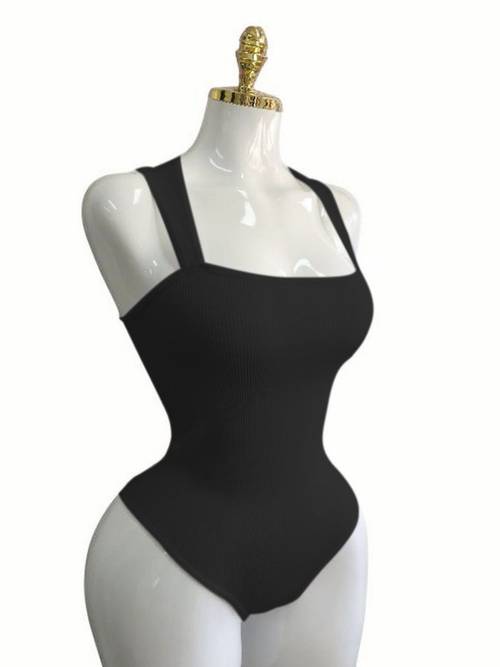 2pcs womens ribbed strap square neck sleeveless abdomen tank top bodysuit