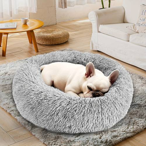 Cozy Calming Dog Bed Cat Bed Anti-Slip Round Fluffy Fur Plush Cushion Bed For Small Medium Large Dogs And Cats