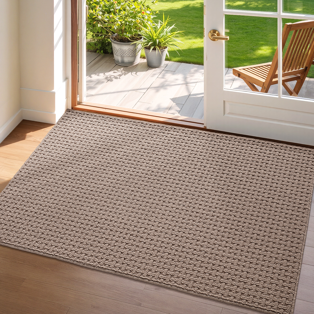 TEMU Entrance Door Mat, Woven Pattern Interior Doormats, Carpet, Tpr Non-slip Bottom, Washable, No , Water Absorbent, For Bedroom, , Doorway, Home Decor