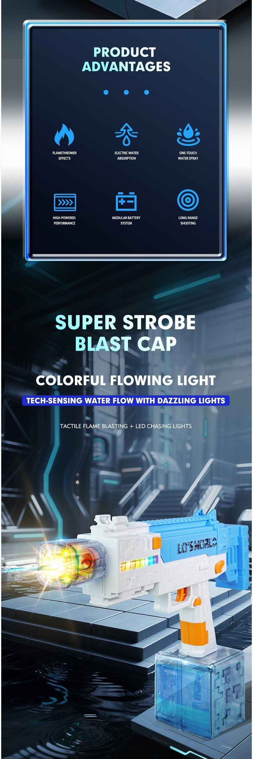 rechargeable water gun,Electric water guns for adults and children, automatic water spray guns, the strongest automatic water guns, outdoor water toy games for swimming pools. New water gun with LED light