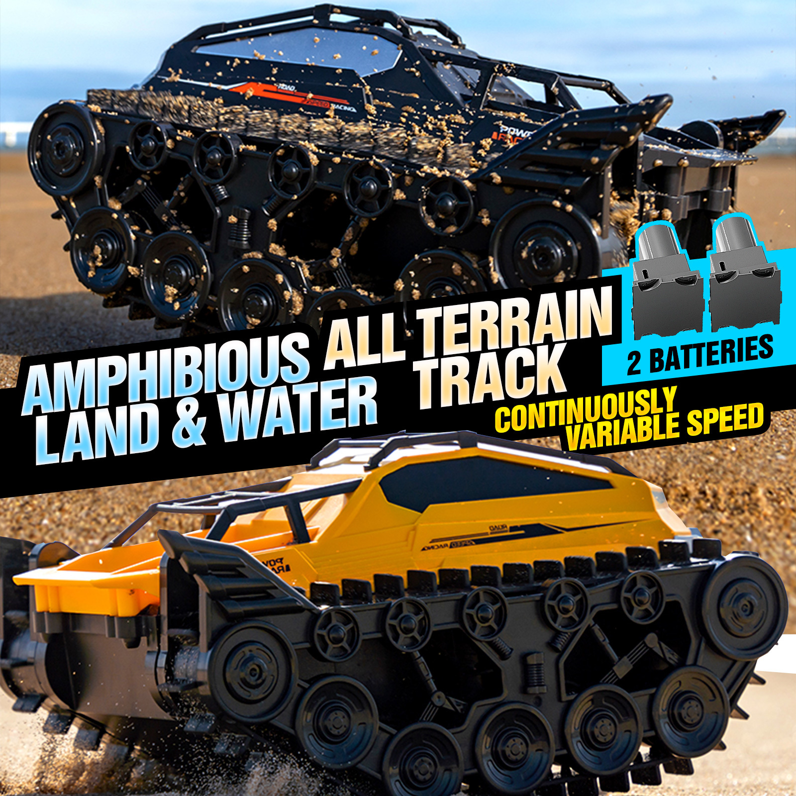 Two Batteries, Amphibious Remote-controlled Tank with Water Proof Design, High Horsepower Off-road Vehicle, Children's Boy Toy, RC High Horsepower Drift Climbing Car, Gift for kids