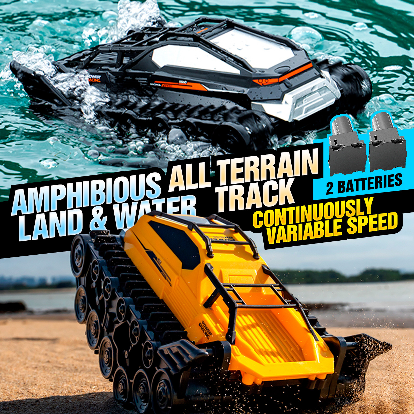 Two Batteries, Amphibious Remote-controlled Tank with Water Proof Design, High Horsepower Off-road Vehicle, Children's Boy Toy, RC High Horsepower Drift Climbing Car, Gift for kids