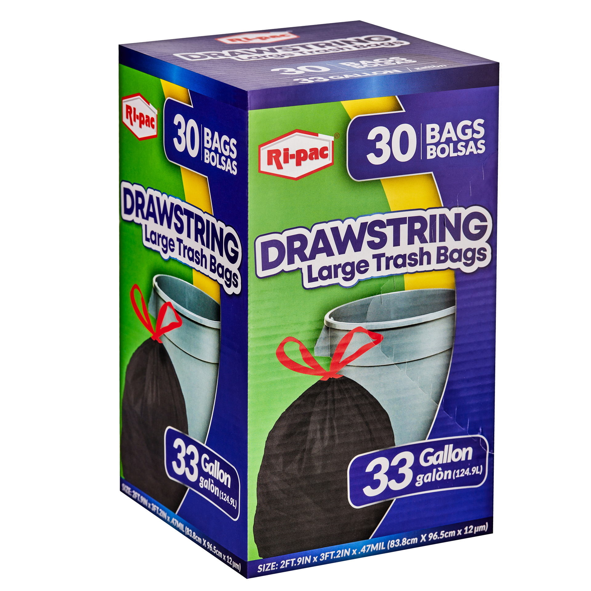 TEMU Drawstring Trash Bags, Black, 33 Gallon, 30 Bags Per Box, 60 Bags Total