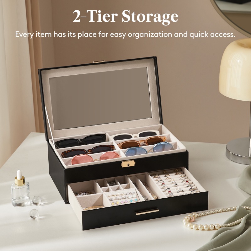 Leaglojoy Jewelry Box, For 6-slot Sunglasses Organizer, Storing Bracelets, Necklaces, Rings, Multi-glasses Display Cabinet, Suitable For Female Girls, Gift Ideas