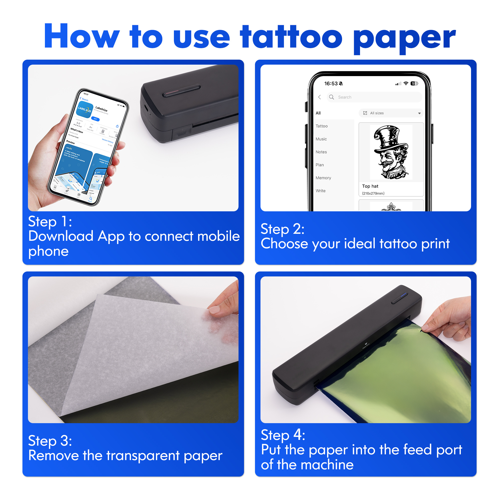 Portable Printer Wireless For Travel, Thermal Printer Inkless, Small Compact Printer Support Folding Paper/rolling/tattoo paper, Work With Laptop Phone And Pad