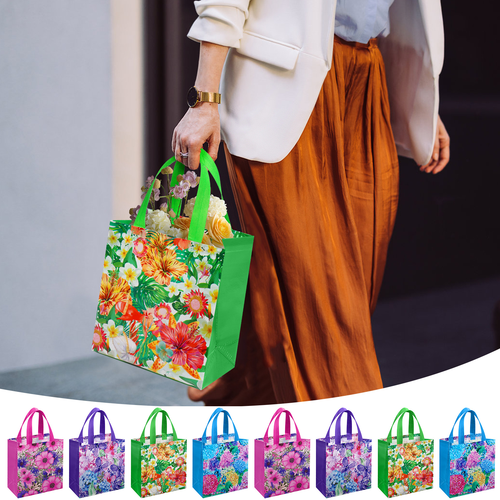 TEMU 20/40pcs, Floral Gift Bags, Gift Bags With Handles, Non-woven Gift Bags, Birthday Party Gift Packaging Bags, Gift Bags, Wedding Party Bridal