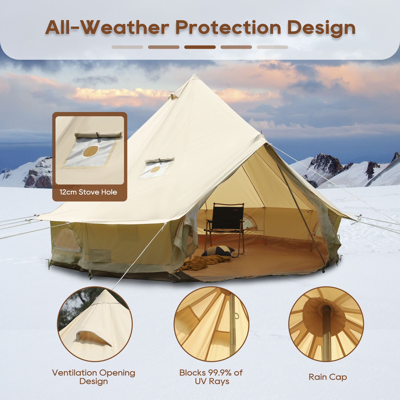 Grande Tente Cloche Coton 4m - Imperméable Avec Trou De Poêle - 4 Pers - NEUVE