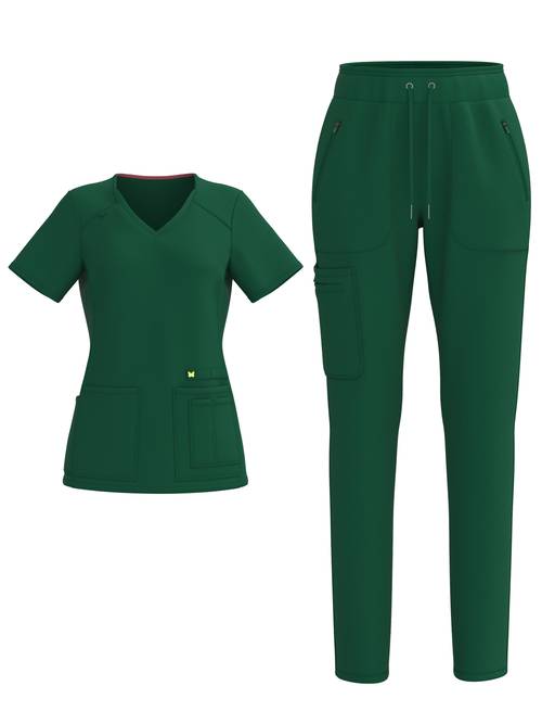 4 way stretch women scrub set v neck pocket pants 3371