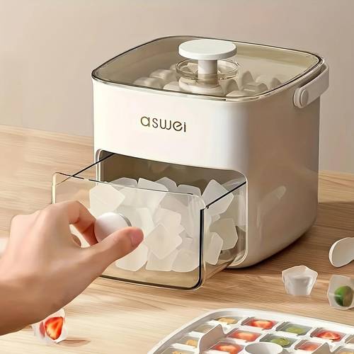 double layer countertop ice of food grade plastic with a white lid and knob home use for office and outdoor use desktop ice maker