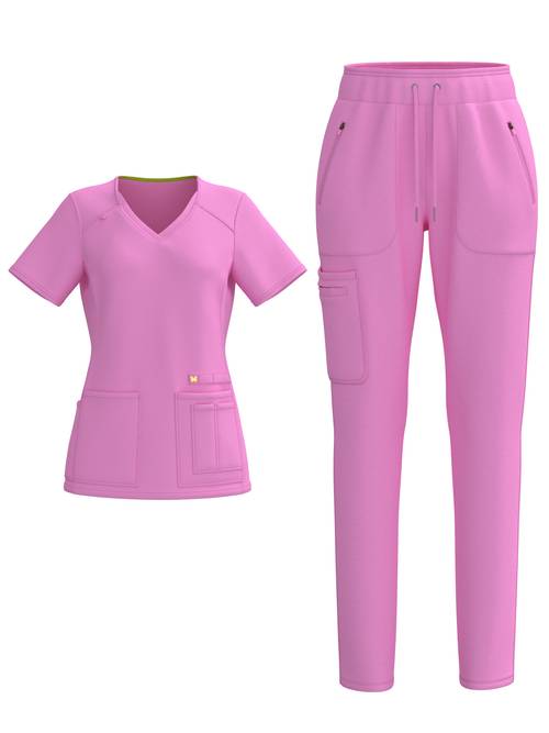 4 way stretch women scrub set v neck pocket pants 3371