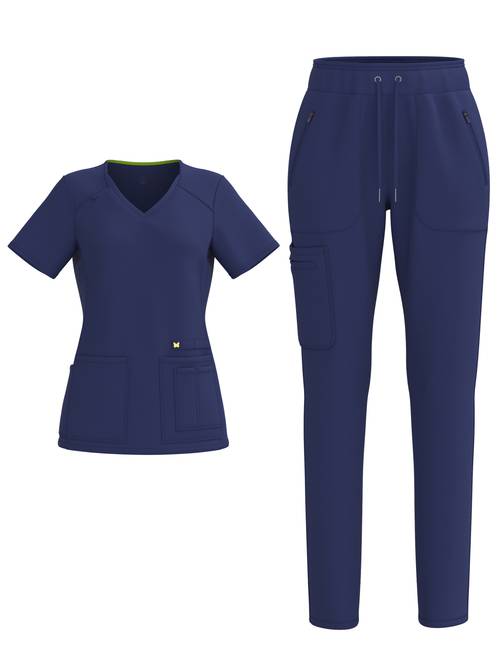 4 way stretch women scrub set v neck pocket pants 3371