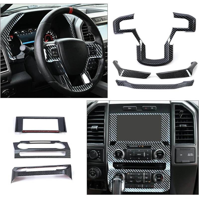 5-Piece Carbon Fiber Center Console Trim Kit For 2009-2014 Ford F-150 & Raptor
