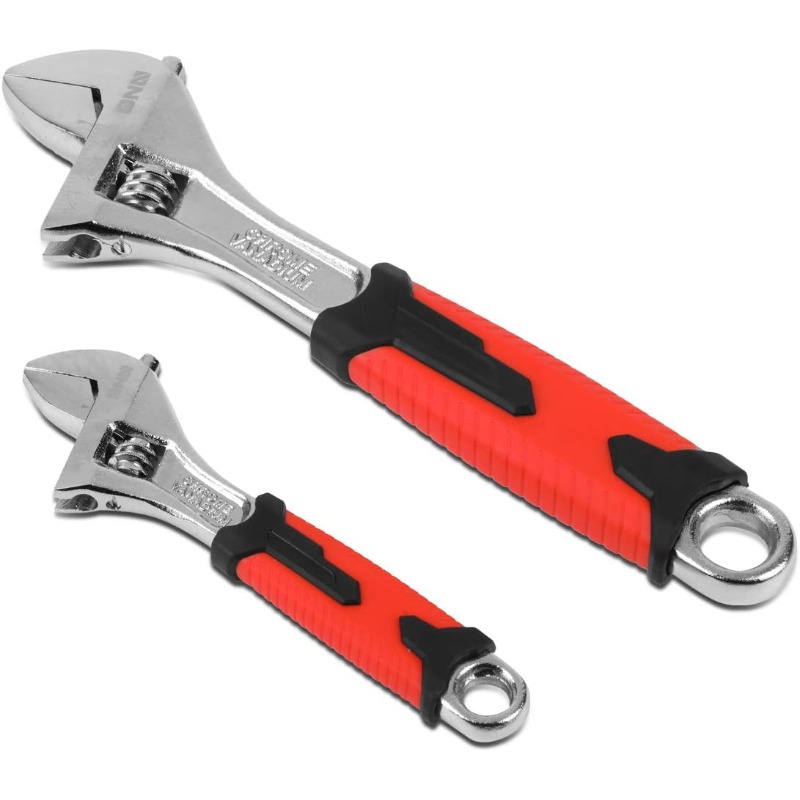 2 Set Adjustable Wrench Spanner 6 & 10 Inch, Vanadium Steel Automotive Repair Tool W/four-sided And Rubber Grip