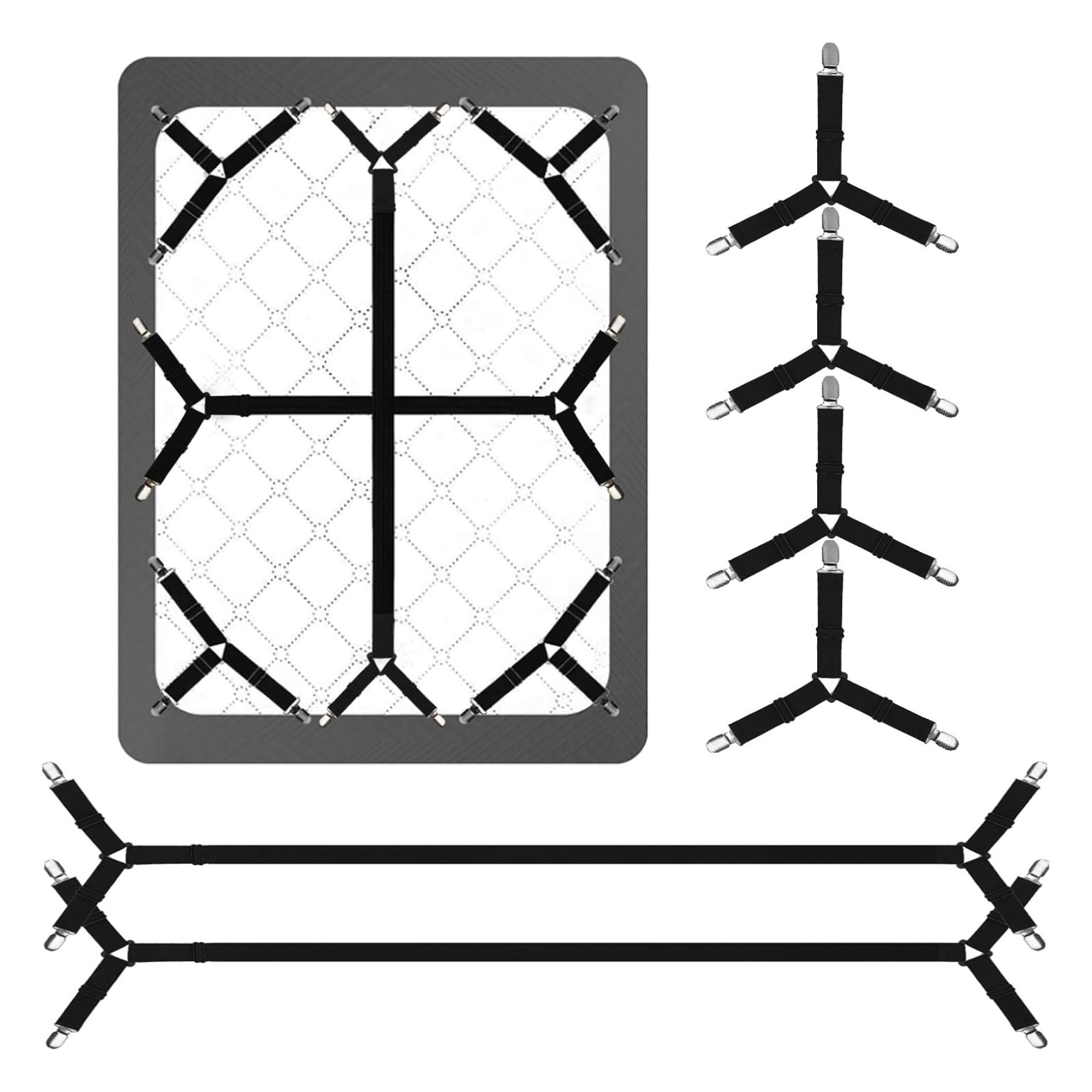 TEMU Bed Sheet Straps, 6 Pcs Secure And Fitted Sheet Straps For Full Size Bed, Adjustable Sheet Clips Elastic Fasteners Holders For Corners,enhance Your Sleeping Experience (black)