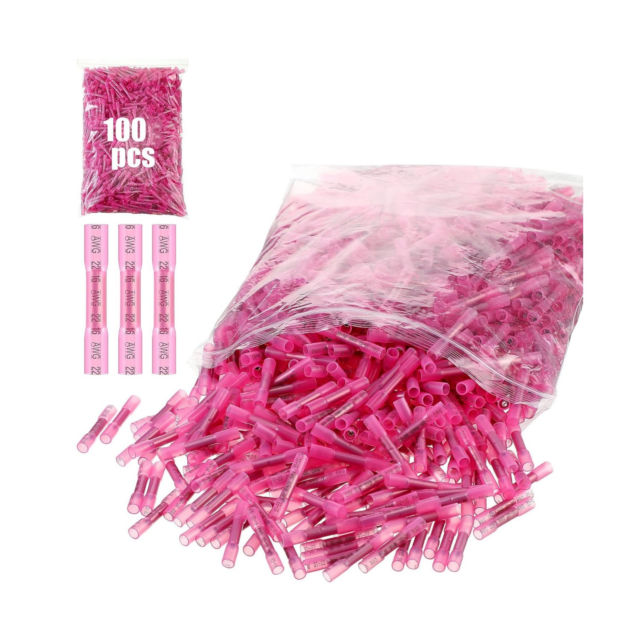 TEMU 100pcs Heat Shrink Butt Wire Connectors Awg 22-16 ，red Insulated Electrical Wire Connectors ，marine Grade Insulated Crimp Wire Connectors,