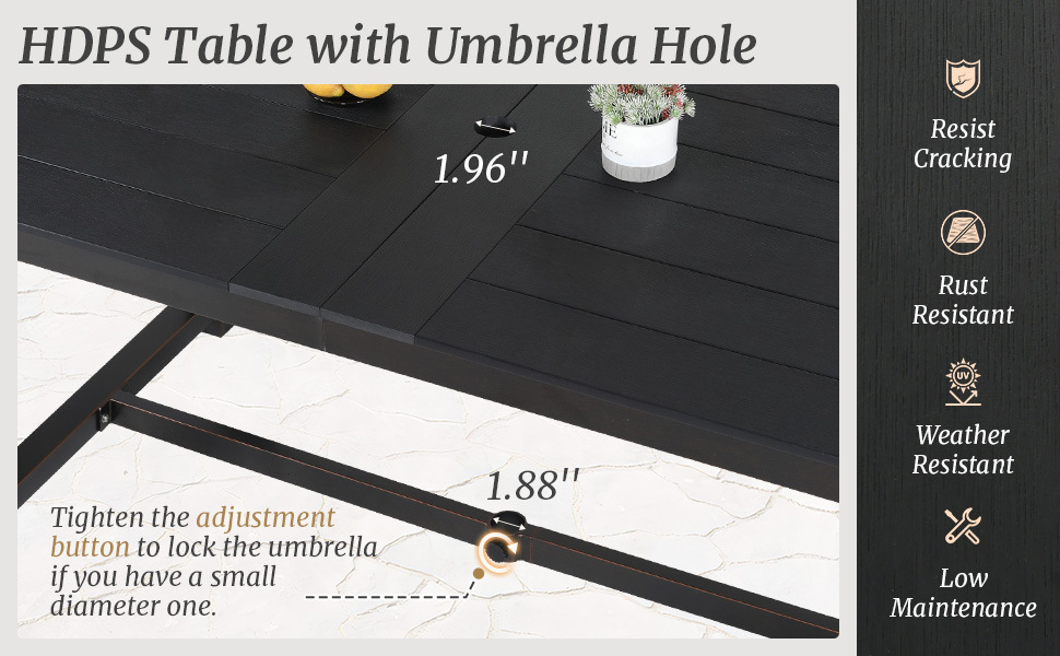 1pc Patio Dining Table, Patio Furniture HDPS All-Weather Material Outdoor Dining Coffee Table with Umbrella Hole