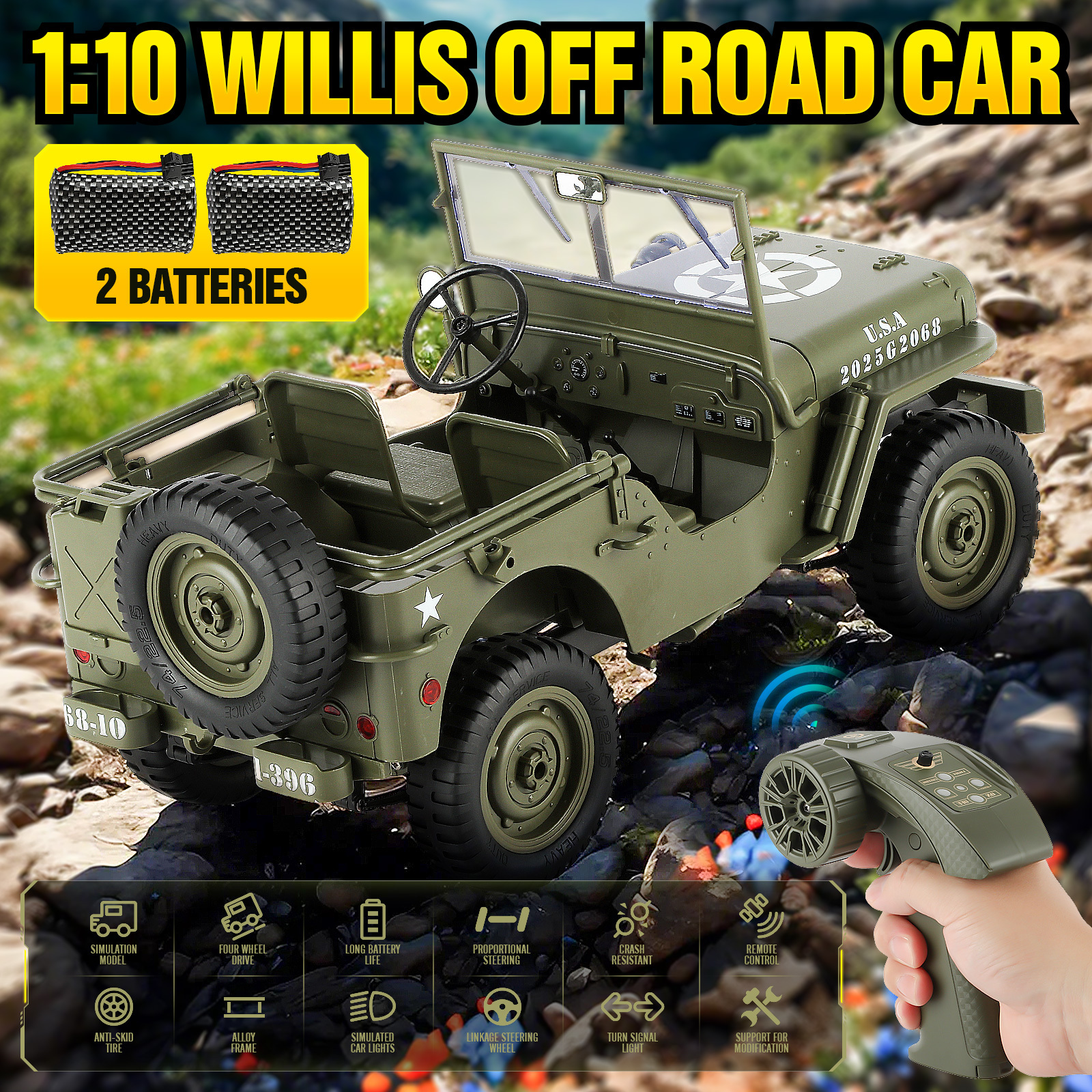 Proportional Remote Control Car Collection Level RC Vehicle 4x4 Off Road Truck With 2 Rechargeable Batteries 4WD For All Terrain Big Car Gifts For Boys And Youth