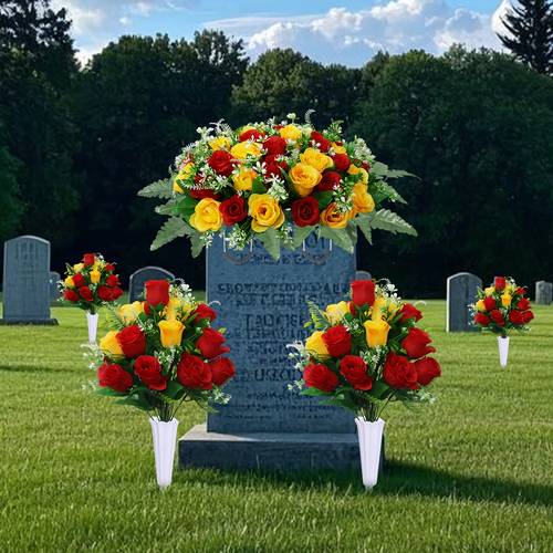21 cemetery floral decorations for memorials funeral roses and bouquets of roses with vases suitable for outdoor cemetery memorials