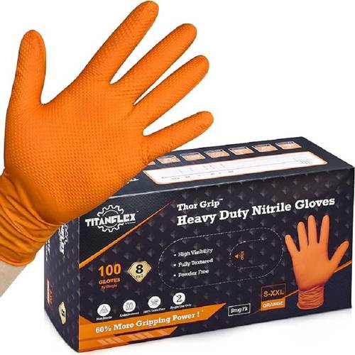 grip heavy duty industrial green nitrile gloves with raised diamond texture 8 mil latex free powder free