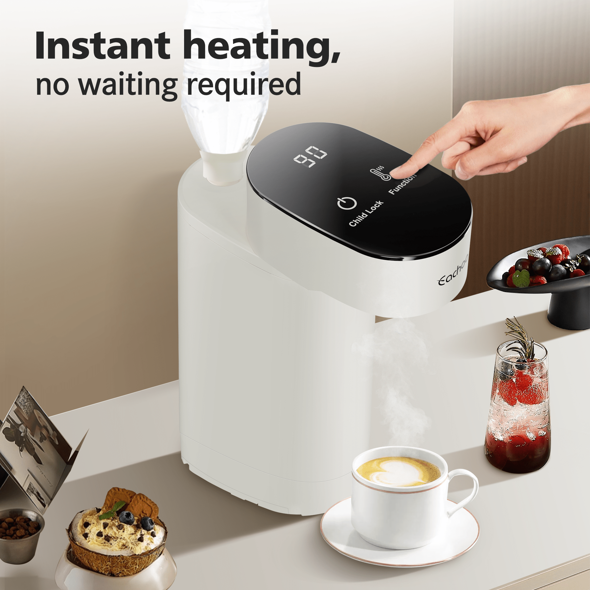 instant hot water dispenser boiling 5 temp adjustable 110 f 212 f child lock compact desktop water heater for home office compatible with bottled 5 gallon jugs fast safe hot water details 5
