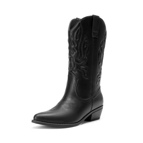 womens cowboy boots calf cowgirl boots embroidery stitched western boots