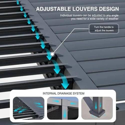 10ft x 20ft louvered aluminum pergola with adjustable roof waterproof design and adjustable curtains for patio backyard and garden grey garden shelter stylish patio accessories protective curtains outdoor curtains