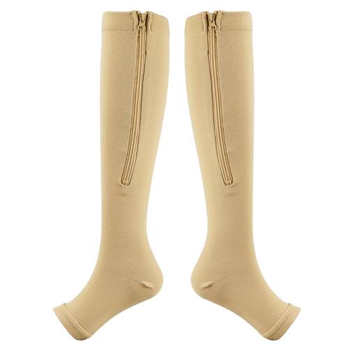 2pcs breathable compression zipper socks open toe elastic leg support shaping socks unisex
